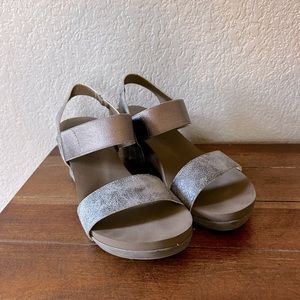 Boutique Corky’s wedges, pewter and brown